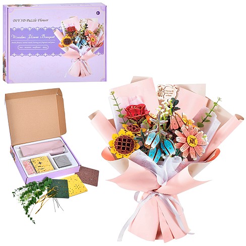 Пазли 1205 (10шт) 3Dпазли, букет з квітами, дерево+пластик, в кор-ці, 29-22,5-5см