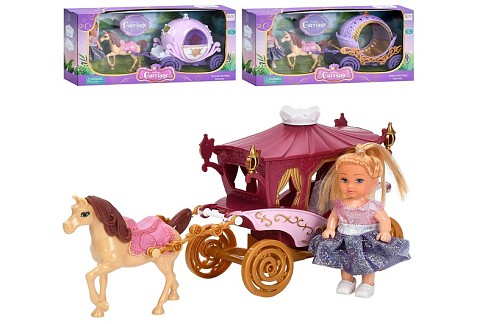 Карета SS126A-B-C (36шт) з конячкою, 28см, лялька 11см, 3 види, в кор-ці, 37-18-8,5см