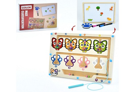 Дерев'яна іграшка Лабіринт MD 1517 (22шт) магнитний, 2в1 (магнитна дошка), 29,5-22-2см, фігурки-магн