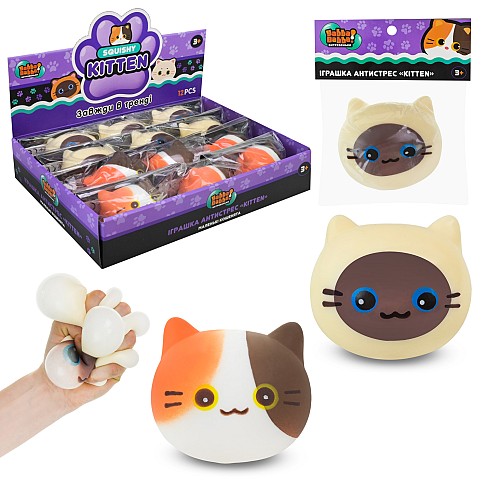 Антистрес YabbaDabba арт. YD2562 (144шт) сквіш котик 12 шт  2 види, котик 8см, пакет 15*5*18см, дисп