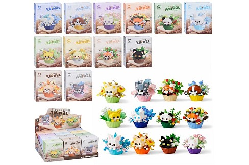 Конструктор 7492-7503 (144шт) тварина з квітами у горщику, від 215дет,28,5-12,5-20см УПАК12шт