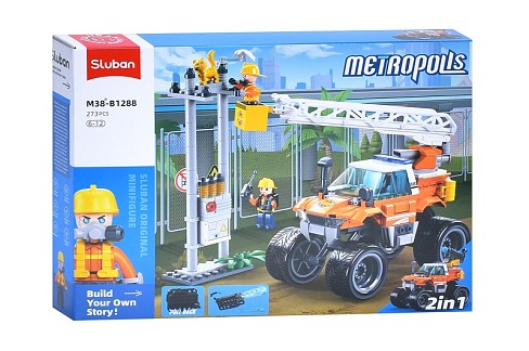Конструктор SLUBAN M38-B1288 (16шт) місто, машина 2в1(стріляє, вишкка) 16см, електричний стовп, фігу
