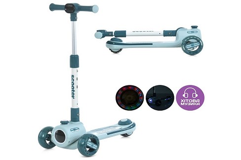 Самокат JR3-135-GR (1шт) метал+пластик, 3 колеса ПУ, 2передніх 125мм світло, 1 заднє 90мм світло, ке