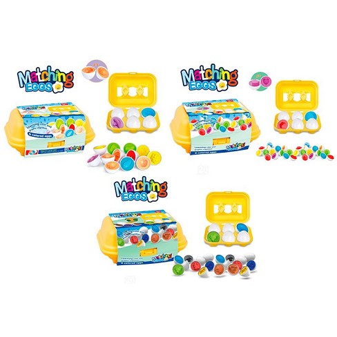 Гра MDX333-9-10-14 (36шт) яйця-пазли, 6см, набір 6шт, лоток, 3 види (фрукти, транспорт, фігури), в к