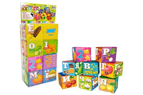 Кубики 10950 (36/2) 4FUN Game Club", "Їжа", 8 штук, м'які, водонепроникна тканина, літери, цифри, а"