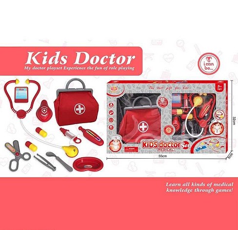 Набір лікаря KJ 1927 A-6 (36/2)  стетоскоп, термометр, шприц, пінцет, ножиці, таця, ложечка, пігулки