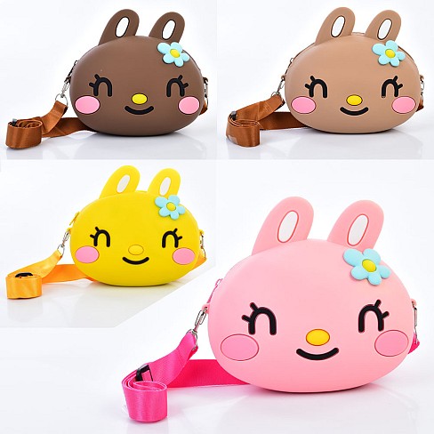 Сумочка T00253 (42шт) 18-13-6см, зайчик, застібка-блискавка, довга ручка, силікон, 4 кольори, у паке