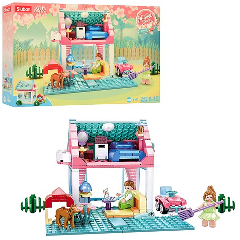 Конструктор SLUBAN M38-B0821 (16шт) будинок, машина, фігурки, 244дет, в кор-ці, 38,5-24-7см