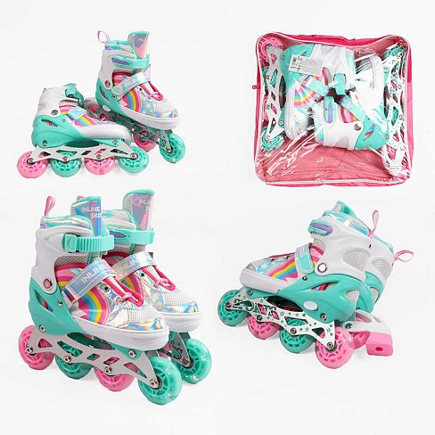 Ролики 3091-203 М розмір 34-38 (6) колір Бірюзовий, устілка 22-24 см, колеса PU, d коліс – 6 см, під