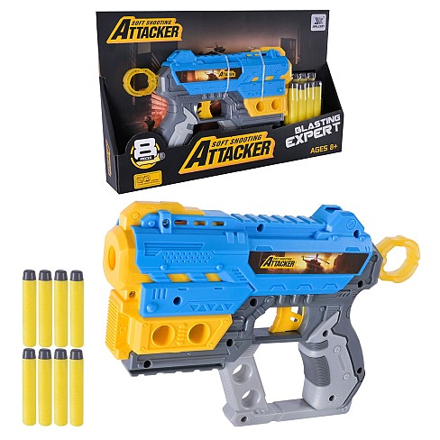 Бластер арт. JLX8618 (96шт/2)   стріляє поролоновими знарядами, 8знарядів планш. 33*4,5*20см