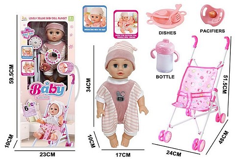 Іграшковий набір арт. 151D (18шт)  батар. входять у комплект, лялька, візочок, аксес, повторює слова