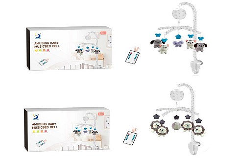 Карусель на кроватку HL2025-24-25 (10шт) д/к(ІЧ), мобіль на ліжко, підвіски-тварини (м'які), музика,