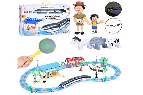 Залізниця 22910 (4шт) 92-92см/50-122см, акум, локомотив, вагони, 37,5см, звук, світло, фігурки,USBза