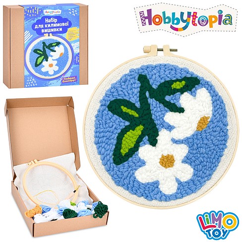 Набір для творчості DYPN1008-4 (40шт) килимова вишивка, канва 26-26см, нитки, п'яльця 20см, килимова