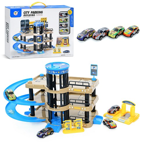 Гараж P9788A-1 (18шт) 3 поверхи, машинка(мет) 7см 4шт, в кор-ці, 48-36-8см