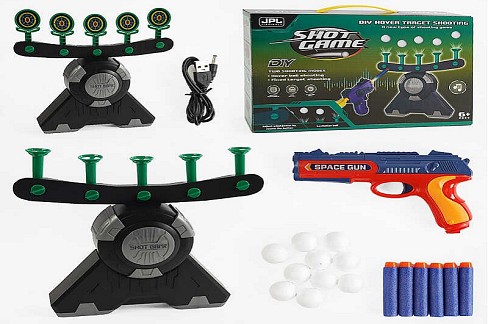 Повітряний тир 19891 В (24) м'які патрони, левітуючі кульки, 5 мішеней, регуляція потужності повітря