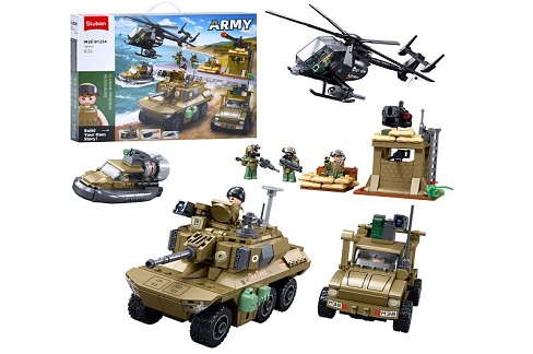 Конструктор SLUBAN M38-B1254 (8шт) військовий, транспорт, фігурки, 744дет, в кор-ці, 52-38-8см