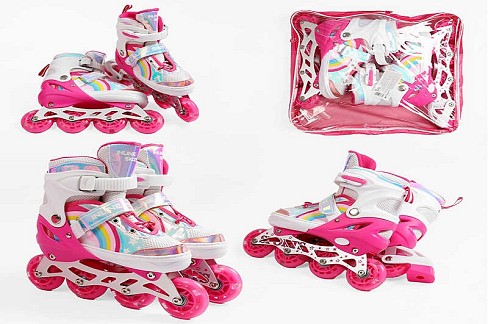 Ролики J-4770-5 М розмір 34-38 (6) колір Рожевий, устілка 22-24 см, колеса PU, d коліс – 6 см, підсв