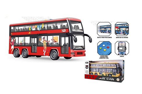Автобус 325-1 (12шт) інерція, двоповерховий 30,5см, музика, звук(англ), світло, відчиняються двері,