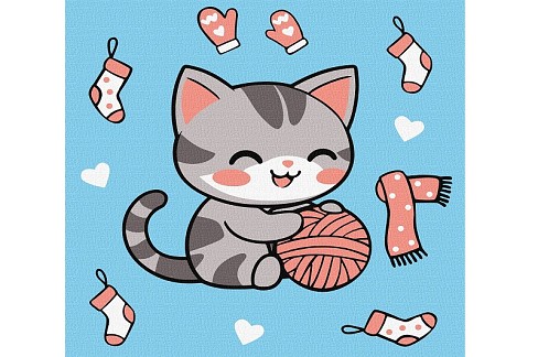 Картина по номерах для дітей Котик і клубочок (картина №2)" 25х25см  KHO1234"