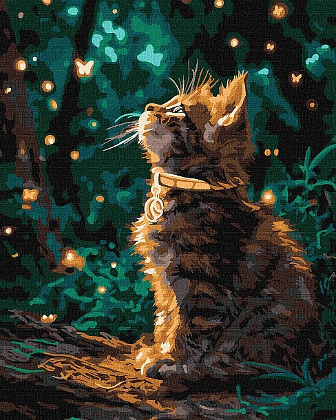 Картина по номерах Кошеня та світлячки з фарбами металік extra" 40х50см  KHO6881"