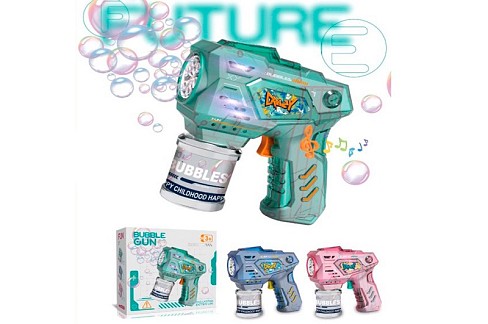 Мильні бульбашки YD6671A (60шт) пістолет, 12,5см, світло, запаска 7,5-5см, 3 кольори, на бат-ці, в к