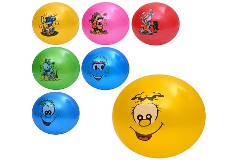 М'яч дитячий MS 4918 (120шт) 9 дюймів, масажний, 60г, 5 кольорів / мікс видів (тварини, смайл)УПАК10