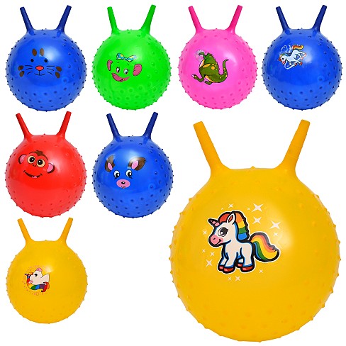 М'яч для фітнесу MS 4311 (30шт) з ріжками, 45см, 300г, принт-тварина, масажний, мікс видів(тварини),