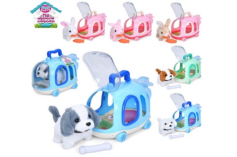 Тварина в переносці 18807B-8B (36шт) переноска на колесах 25-18-15см, 16см,звук, ходить, 2 види (зай