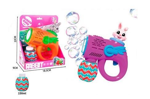 Мильні бульбашки BE-013 (30шт) пістолет (кролик), 18см, запаска 8-6,5см, 2 кольори, на бат-ці, в кор