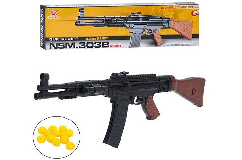 Автомат 303B (9шт) 63см, пластикові кулі, лазер, бат(табл), в кор-ці, 66,5-19-6,5см