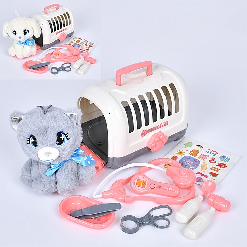 Тварина в переносці 939-50A (36шт) набір ветеринара, тварина-м'яка іграшка 15-13-13см, плюш, наліпки