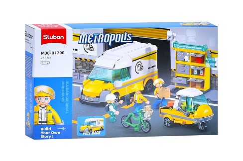 Конструктор SLUBAN M38-B1290 (16шт) міська серія, спецтехніка, машина 13,3см, трицикл 8см, поштомат