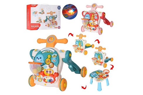 Каталка-ходунки HE0826-27 (6шт) 4в1, столик, баскет.кошик ,2 кольори,муз.,світло,бат.,в кор.,50-39-1
