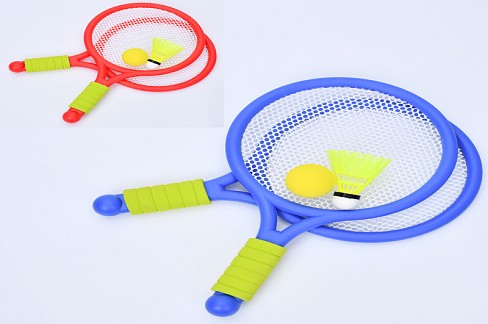 Ракетка MR 1165 (24шт) дитяча 2шт, 39см, м'ячик, волан-світло, 2 кольори, бат(табл), в сітці, 45-23-