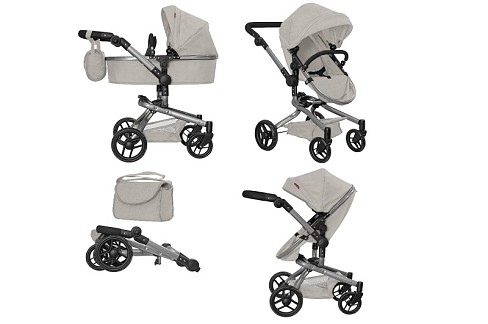 Коляска для ляльки 2в1 CARRELLO FORTUNA 9695 LIGHT GREY з сумкою метал.кор.54,5*14,5*38,5 /1/