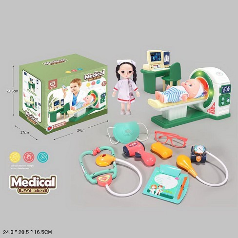 Набір лікаря арт. RX-828B (24 шт/2) світло, звук, мрт апарат, лялька, пупсик, комп'ютер, градусник