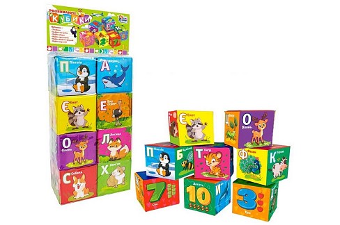 Кубики 40413 (36/2) 4FUN Game Club", "Тварини", 8 штук, м'які, водонепроникна тканина, літери, геом"