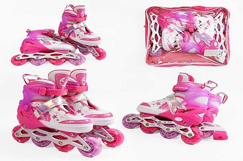 Ролики 2216-03 М розмір 34-38 (6) колір Рожевий, колеса PU, d колес – 6 см, підсвічування коліс, в с