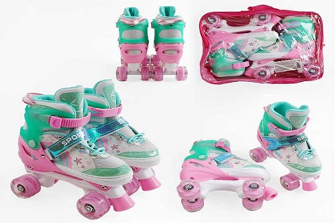 Ролики R-719-54 М розмір 34-38 (6) колір РОЖЕВИЙ, колеса PU, КОЛЕСА ЗІ СВІТЛОМ, устілка 21-23 см, d