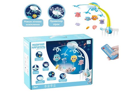 Карусель музична 73814 (12/2) TK Group" салатовий з БЛАКИТНИМ, 4 підвіски, пульт р/к, проєктор, обе"