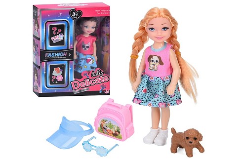 Лялька 8822-27 (72шт) 14см, собака, рюкзак, 2 види, в кор-ці, 12-17-4,5см