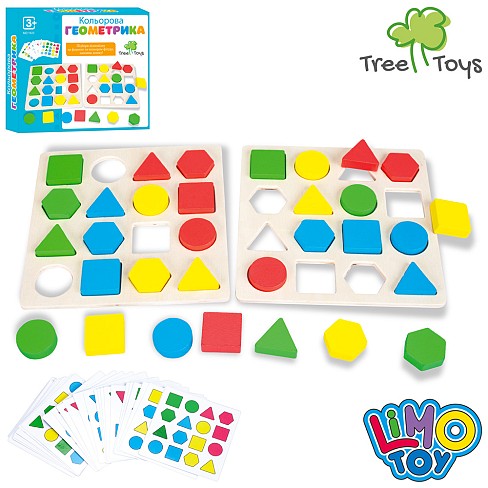 Дерев'яна іграшка Геометрика MD 1923 (30шт) ігрове поле, фігури, картки, в кір-ці, 21-17,5-3,5см