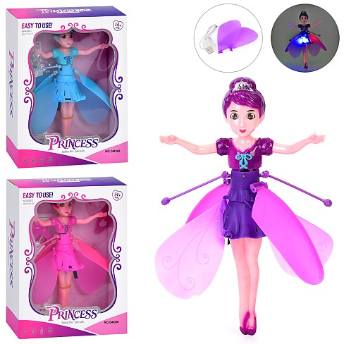 Лялька 389 (60шт) 19см, фея, літає, реагує на руку, світло, акум, USBзарядне, 3 кольори, в кор-ці, 1