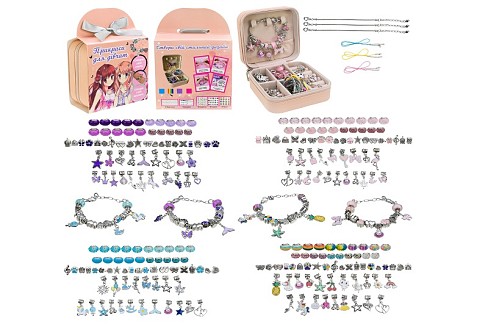 Набір аксесуари для дівчат арт. B4351 (20шт)   типу пандора, у шкатулці, 3 браслети, 3 підвса на шию