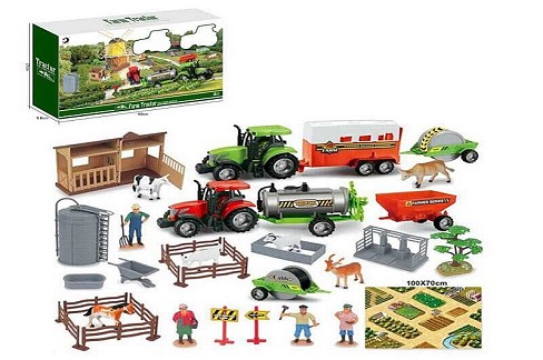 Ферма 1808-2 (16) 2 трактори з інерцією, гумові шини, розкладний хлів, 5 причепів, мапа з фермою 100