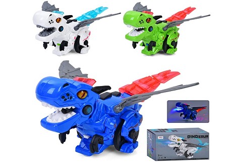 Динозавр M8018-74 (36шт) 28см, їздить/танцює, музика, звук, світло, пара/дим, 3 кольори, на бат-ці,