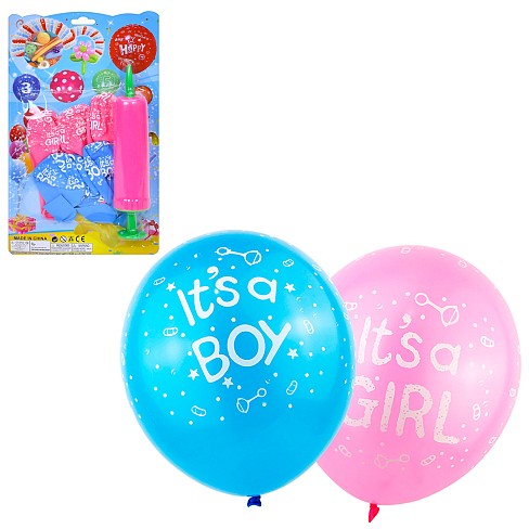 Повiтрянi кульки MK 5478 (100шт) It's a girl/It's a boy, 6 шт, насос, на листі, 17-28,5-4,5см