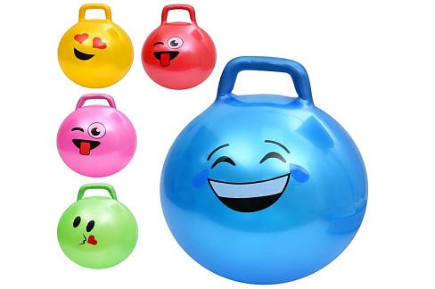 М'яч для фітнесу MS 4856 (30шт) 45см, з ручкою, смайл, 300г, 5видів/5 кольорів, у пакеті, 15-15-6см