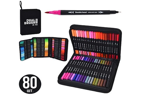 Набір для творчості MK 5766-80 (12шт) маркери, двосторонні, набір 80шт, у пеналі, 19-26-4,5см